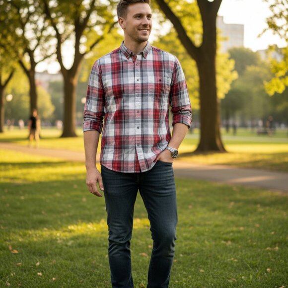 Aeropostale mens long sleeve windowpane plaid flannel button down shirt large - Picture 5 of 7